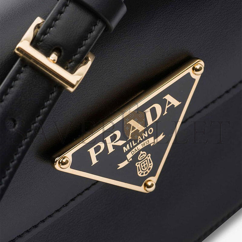 PRADA ENAMELED METAL TRIANGLE-LOGO LEATHER SHOULDER BAG 1BD344 (31*13.5*4cm) 